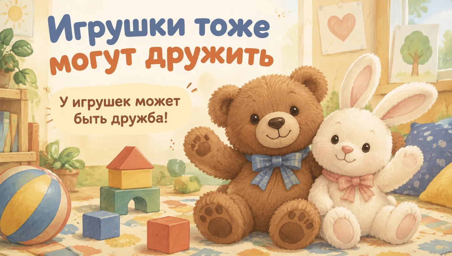 Первый слайд: Игрушки тоже могут дружить