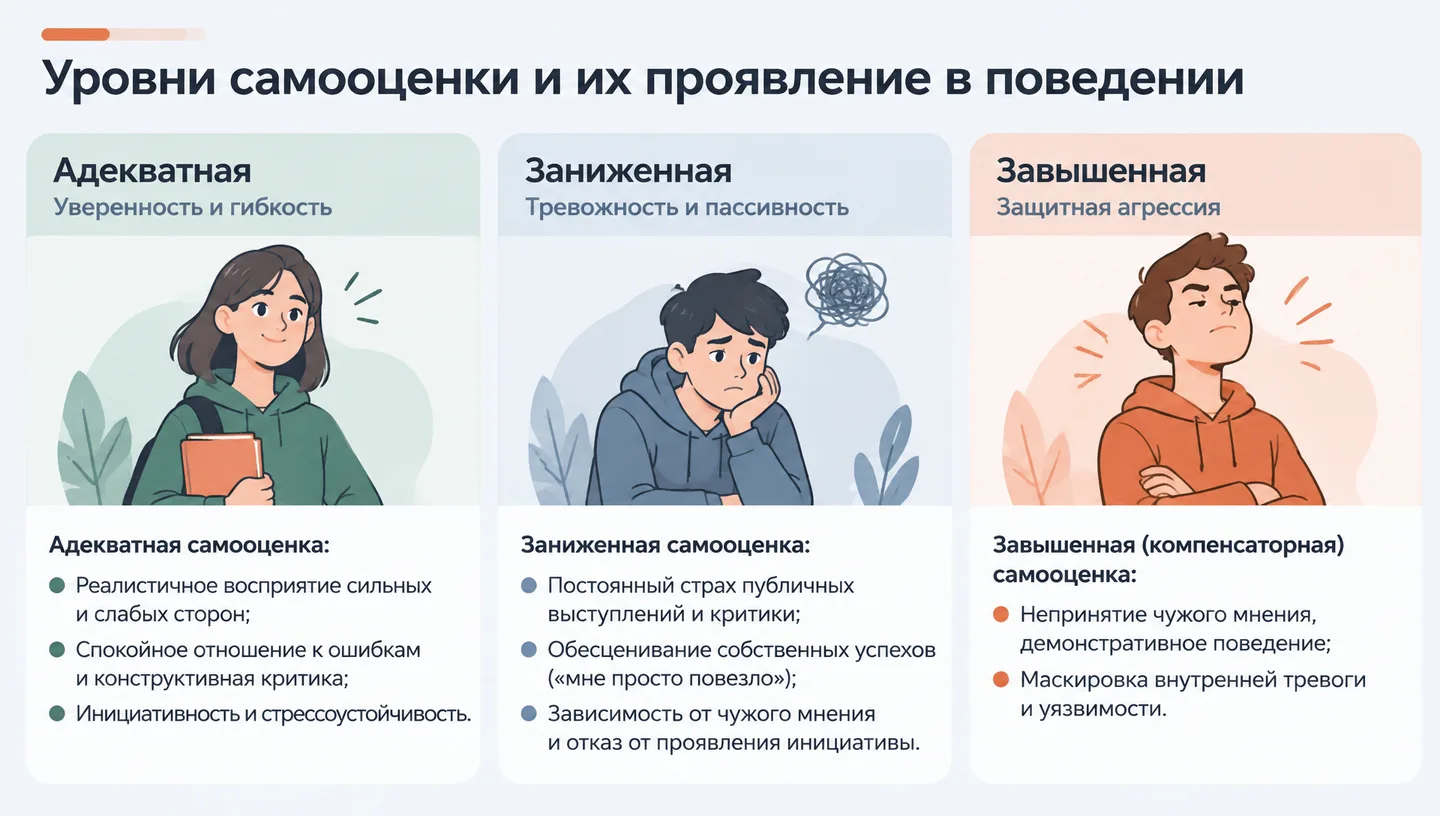Уровни самооценки и их проявление в поведении