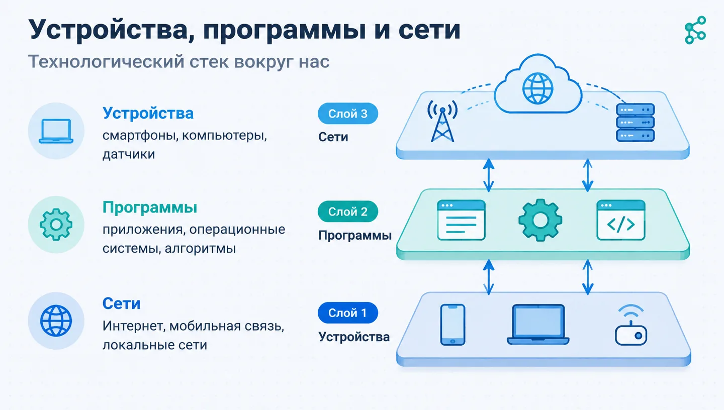 Устройства, программы и сети