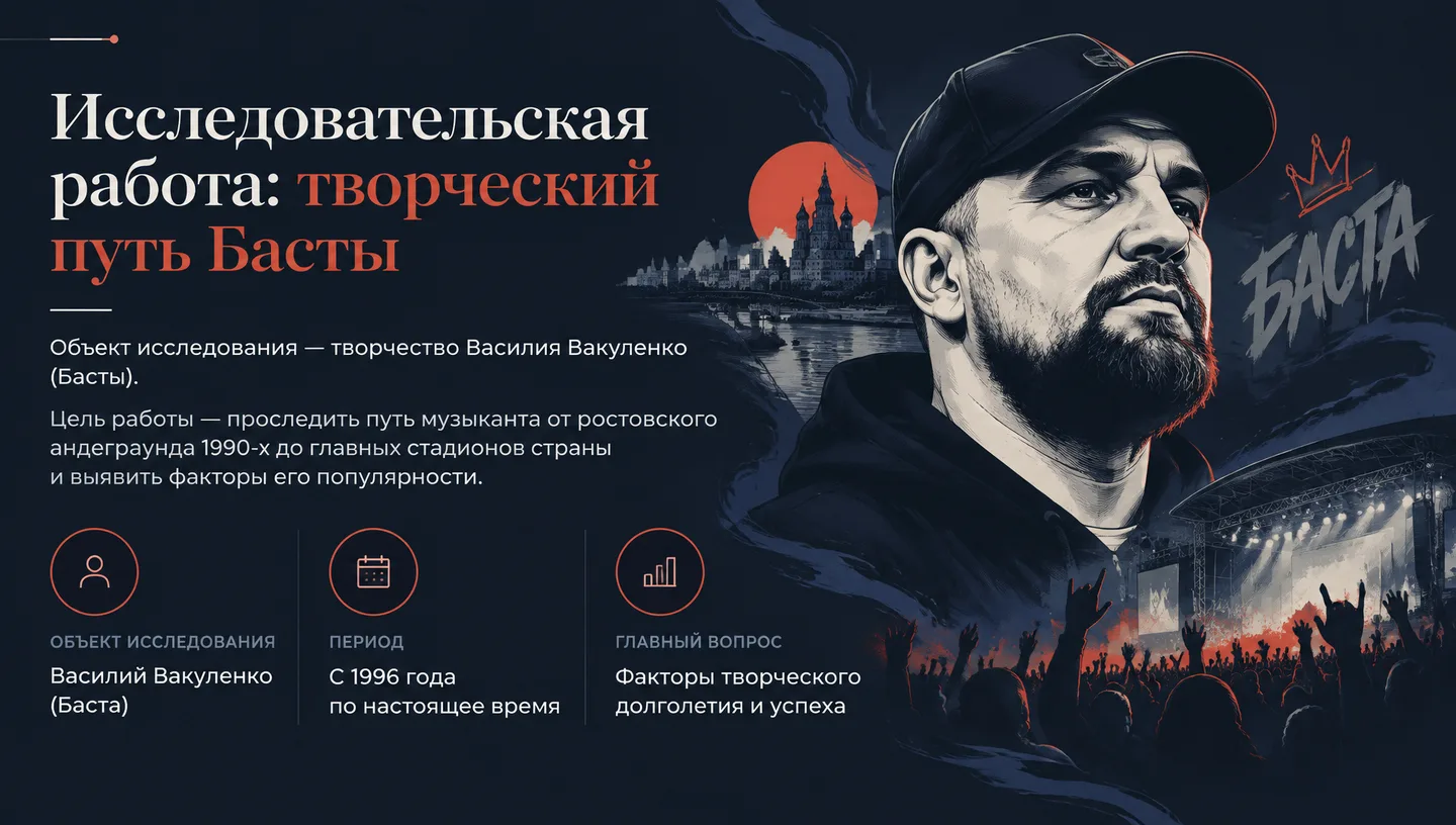 Первый слайд: Исследовательская работа: творческий путь Басты
