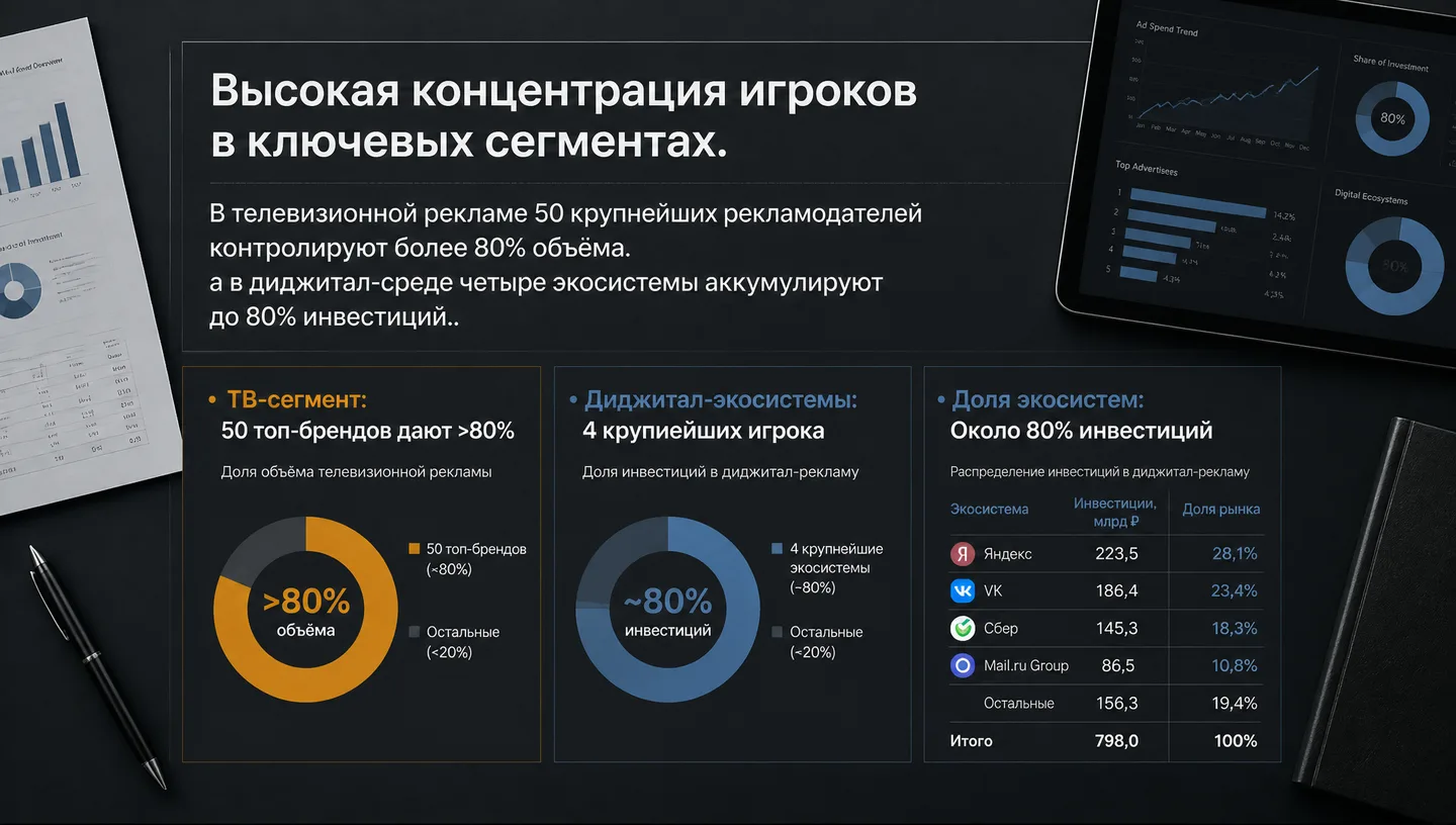 Высокая концентрация игроков в ключевых сегментах