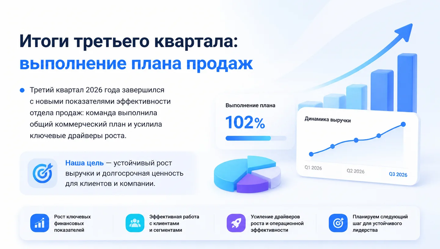 Первый слайд: Итоги третьего квартала: выполнение плана продаж