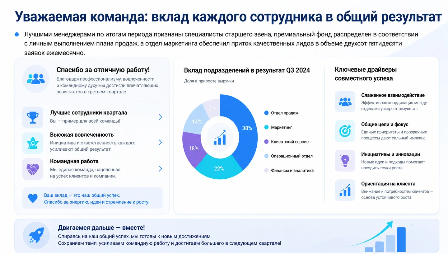 Уважаемая команда: вклад каждого сотрудника в общий результат