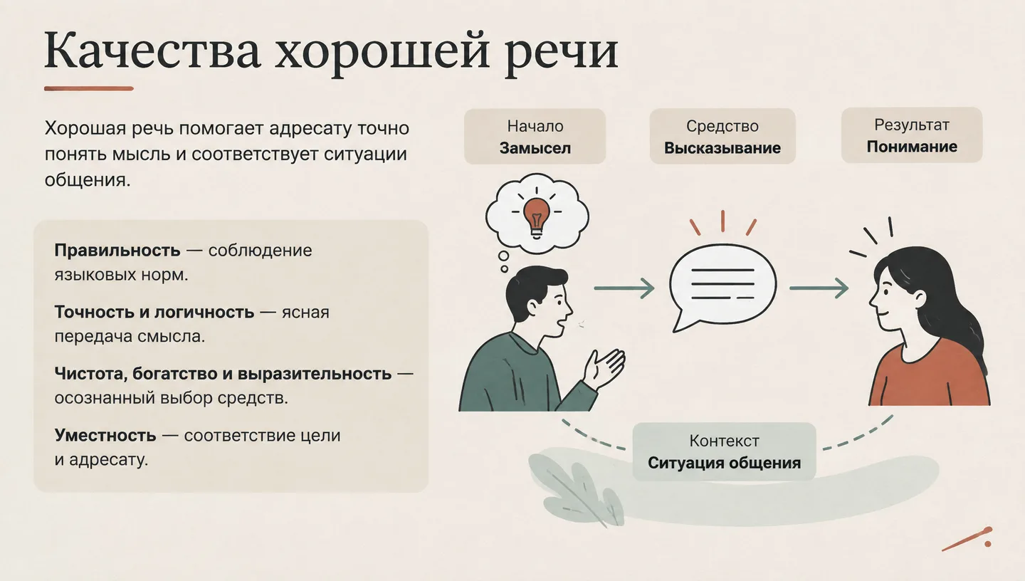 Первый слайд: Качества хорошей речи