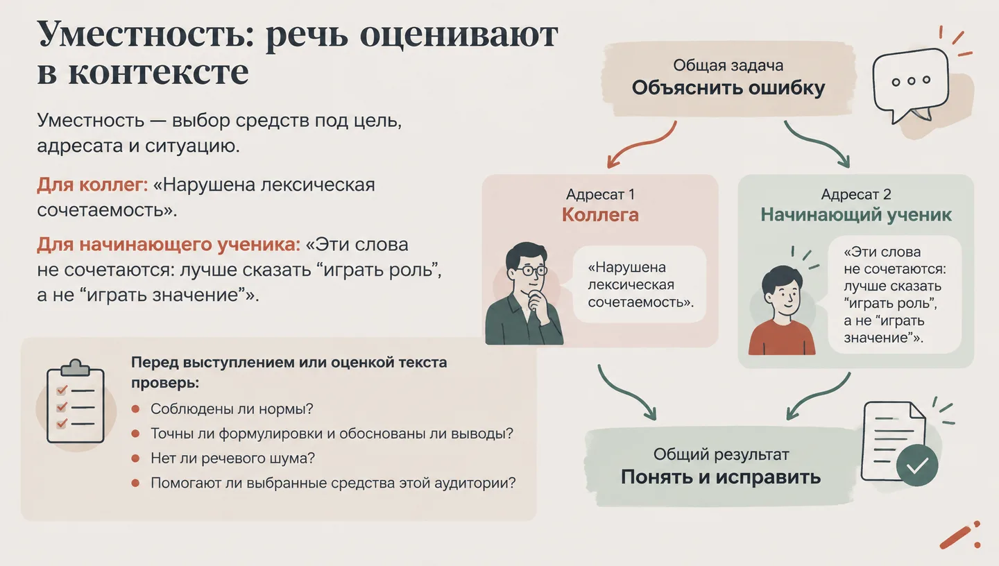 Уместность: речь оценивают в контексте
