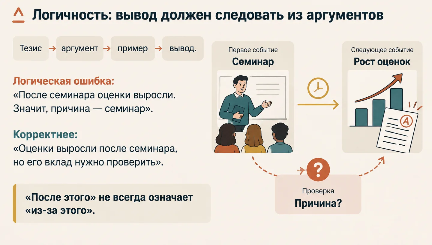 Логичность: вывод должен следовать из аргументов