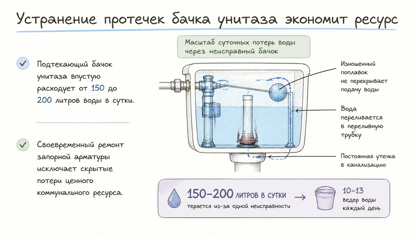 Устранение протечек бачка унитаза экономит ресурс