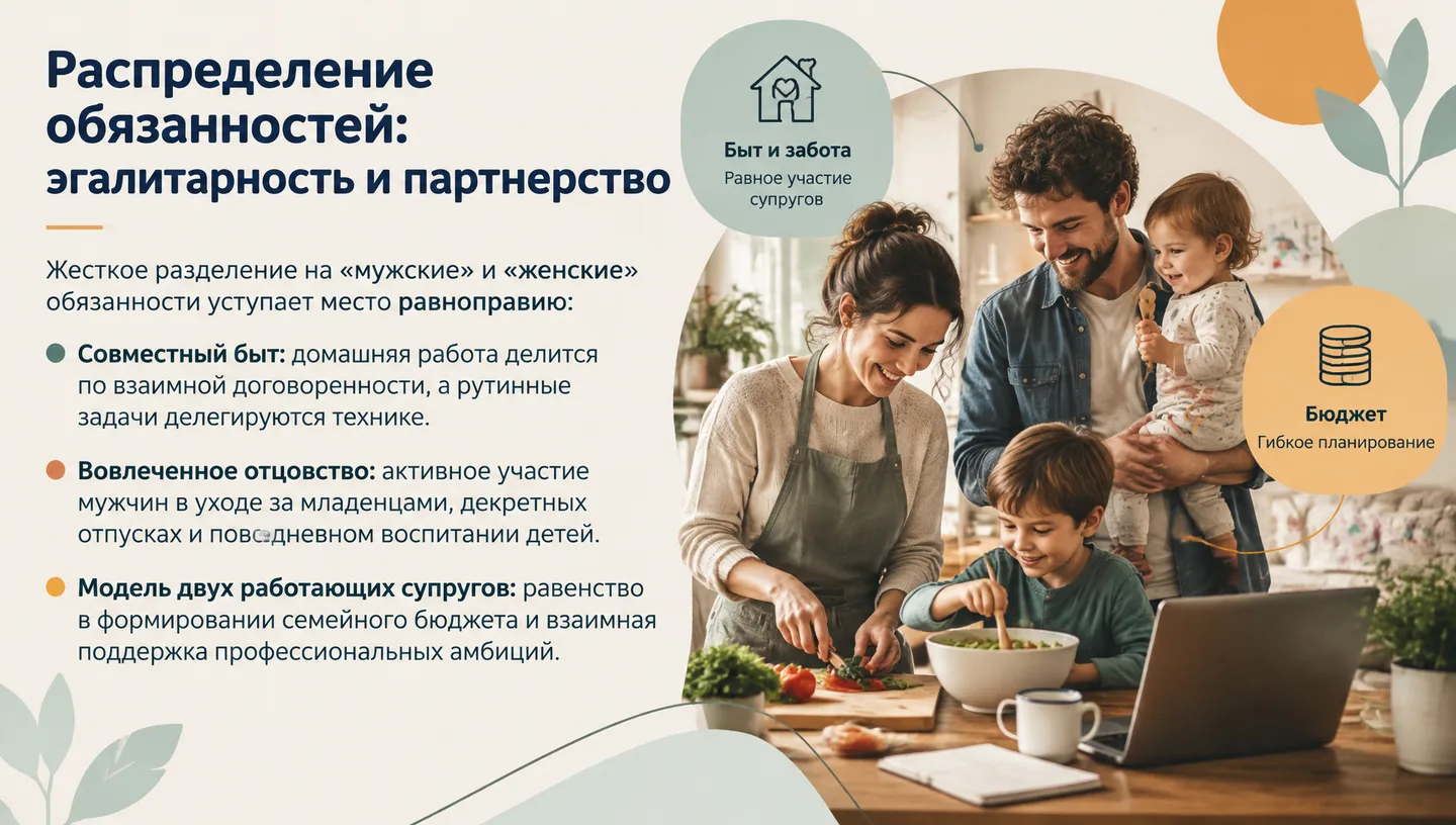 Распределение обязанностей: эгалитарность и партнерство