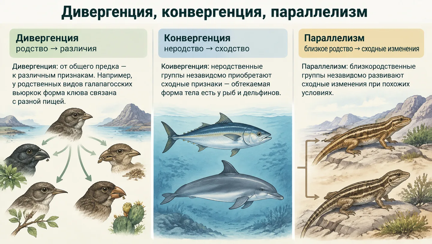 Дивергенция, конвергенция, параллелизм