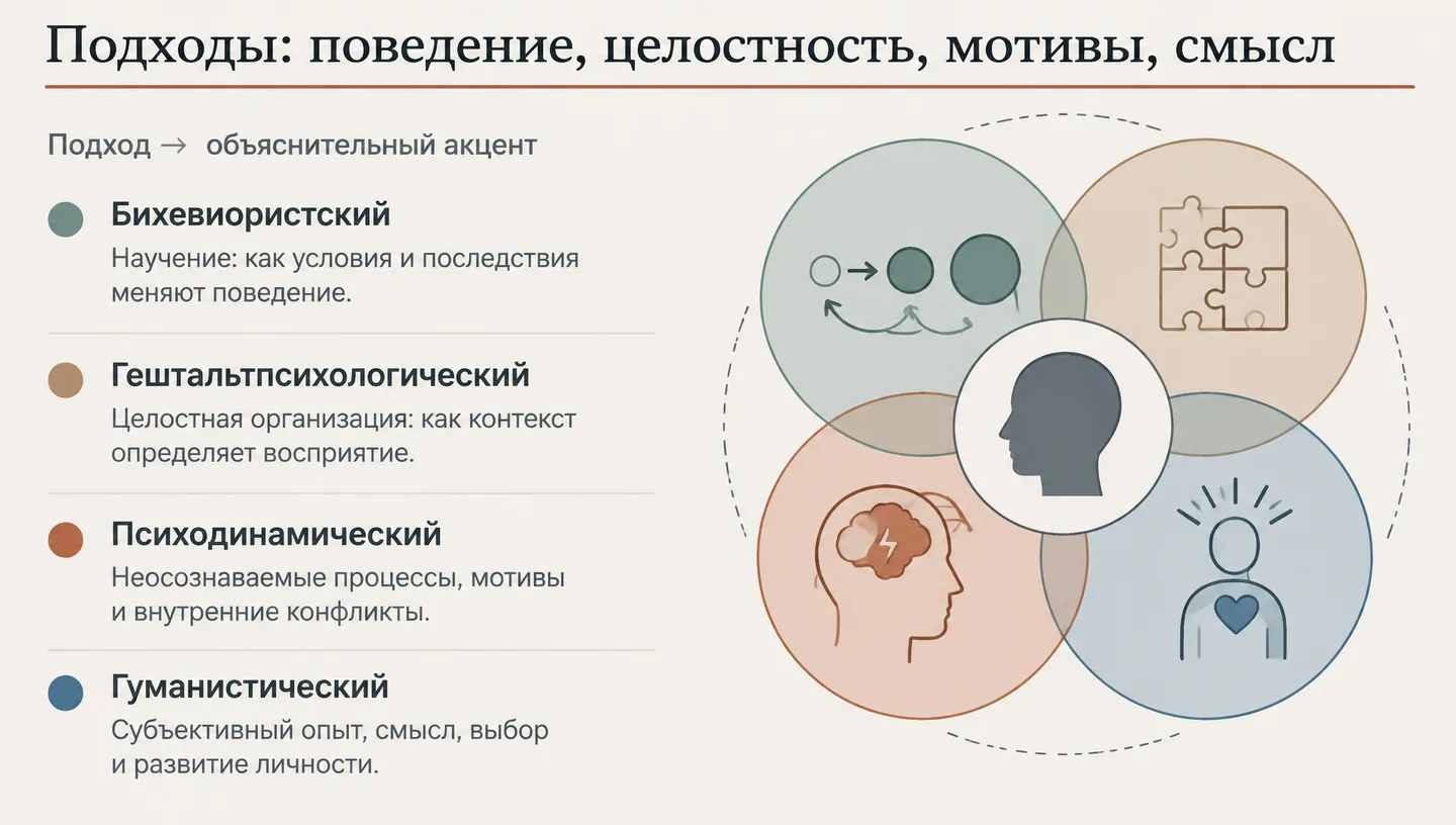 Подходы: поведение, целостность, мотивы, смысл