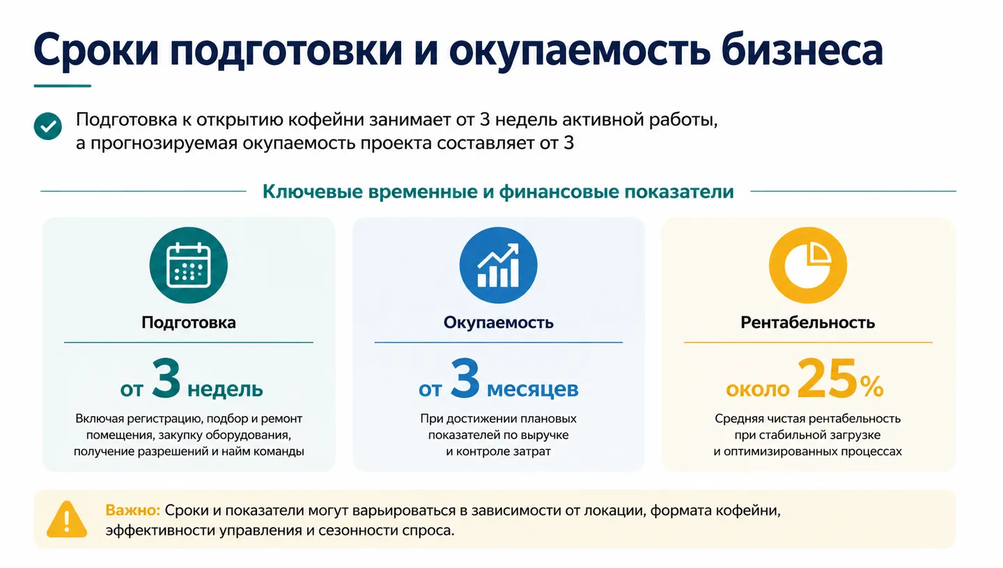 Сроки подготовки и окупаемость бизнеса