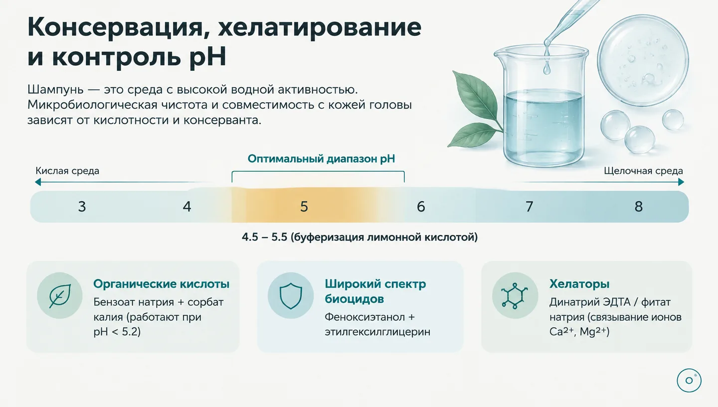 Консервация, хелатирование и контроль pH