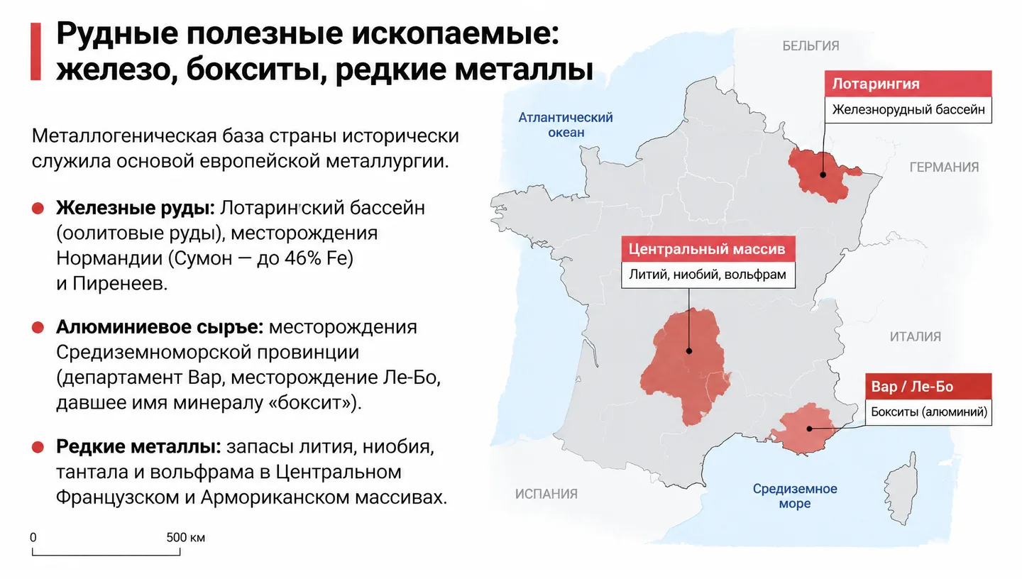 Рудные полезные ископаемые: железо, бокситы, редкие металлы