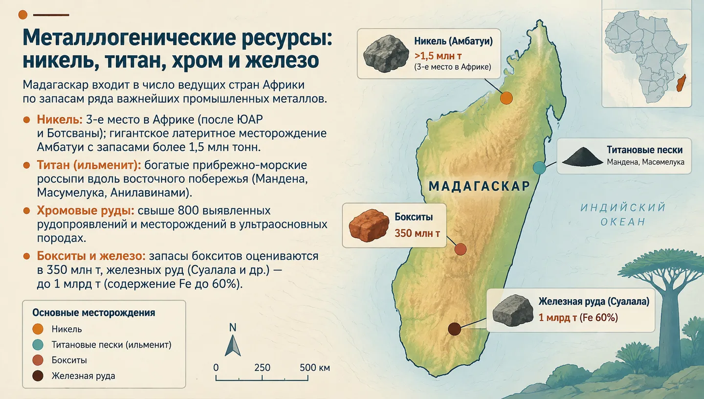Металлогенические ресурсы: никель, титан, хром и железо