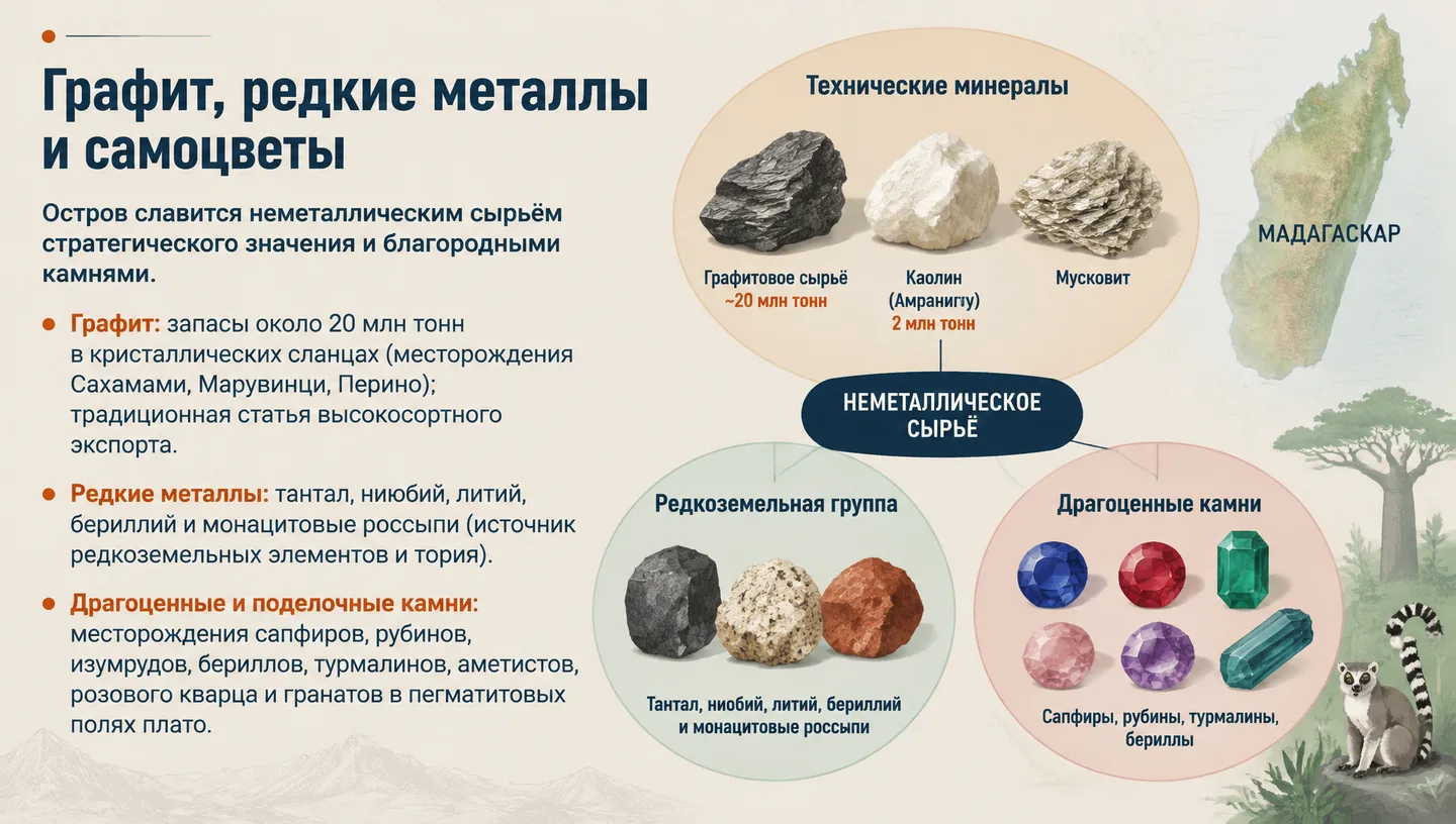 Графит, редкие металлы и самоцветы