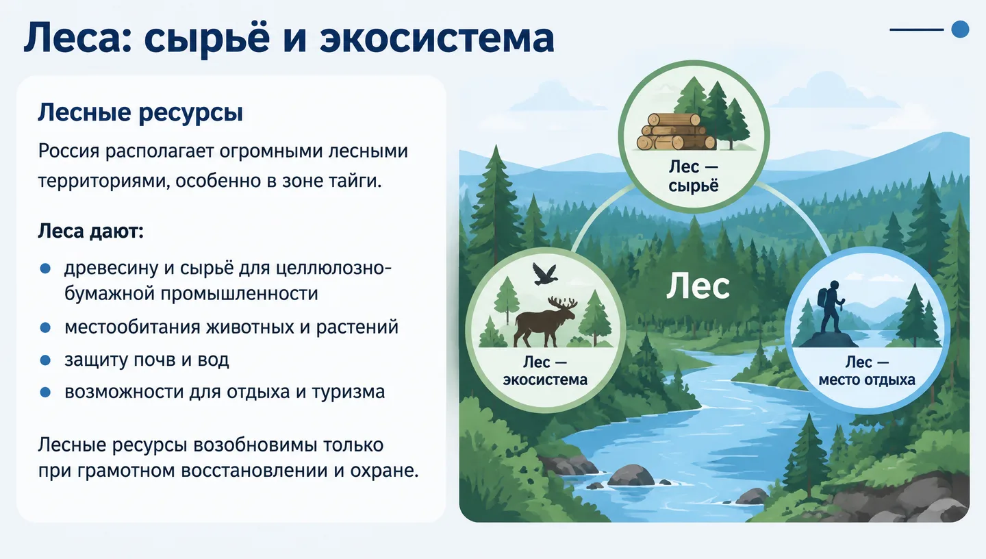 Леса: сырьё и экосистема