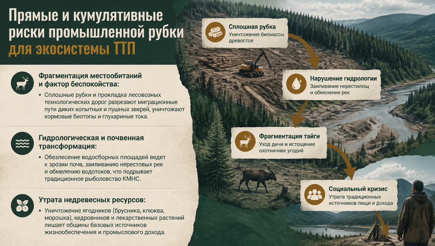 Прямые и кумулятивные риски промышленной рубки для экосистемы ТТП