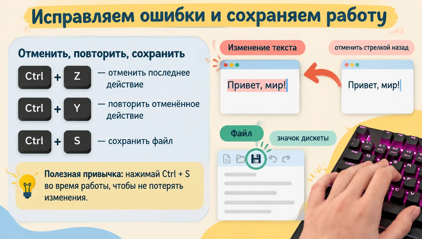 Исправляем ошибки и сохраняем работу