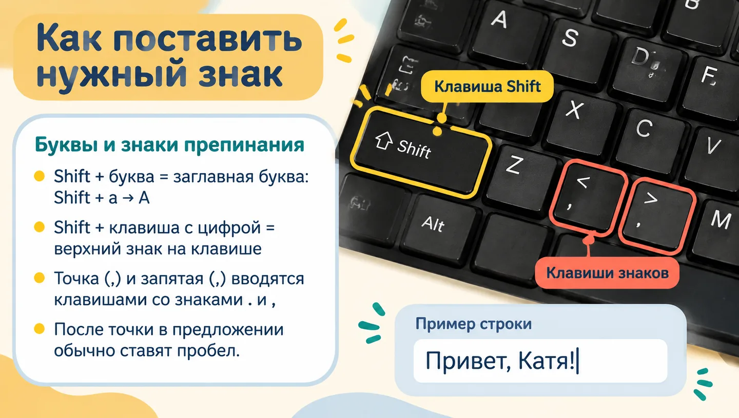 Как поставить нужный знак