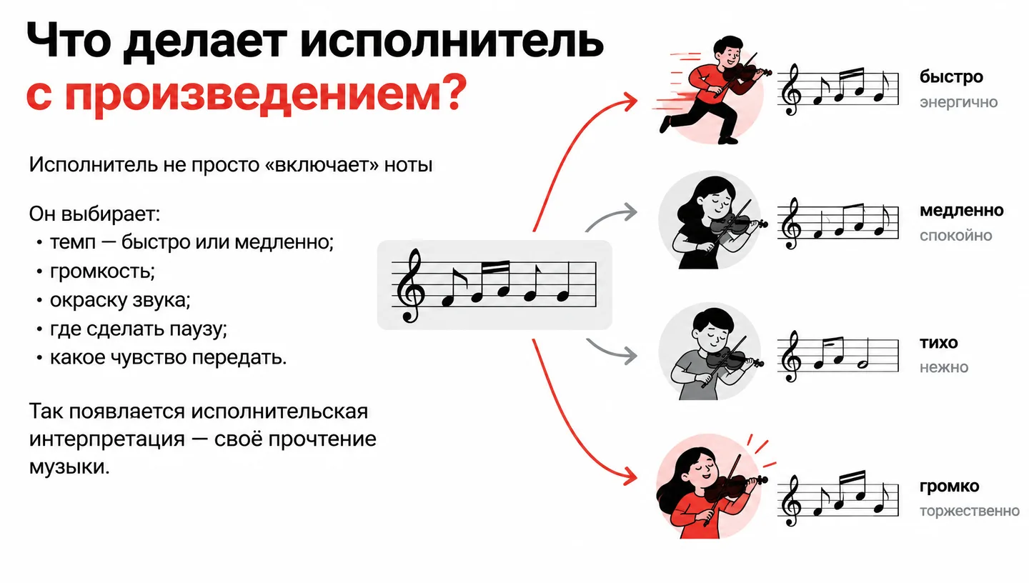 Что делает исполнитель с произведением?