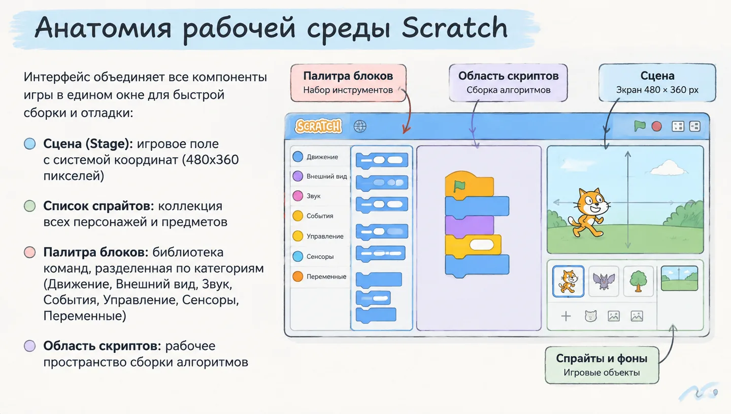 Анатомия рабочей среды Scratch