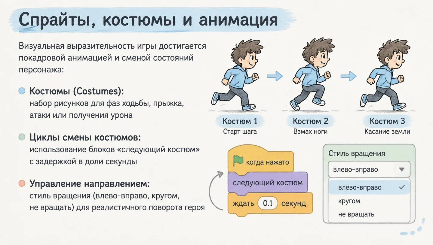 Спрайты, костюмы и анимация