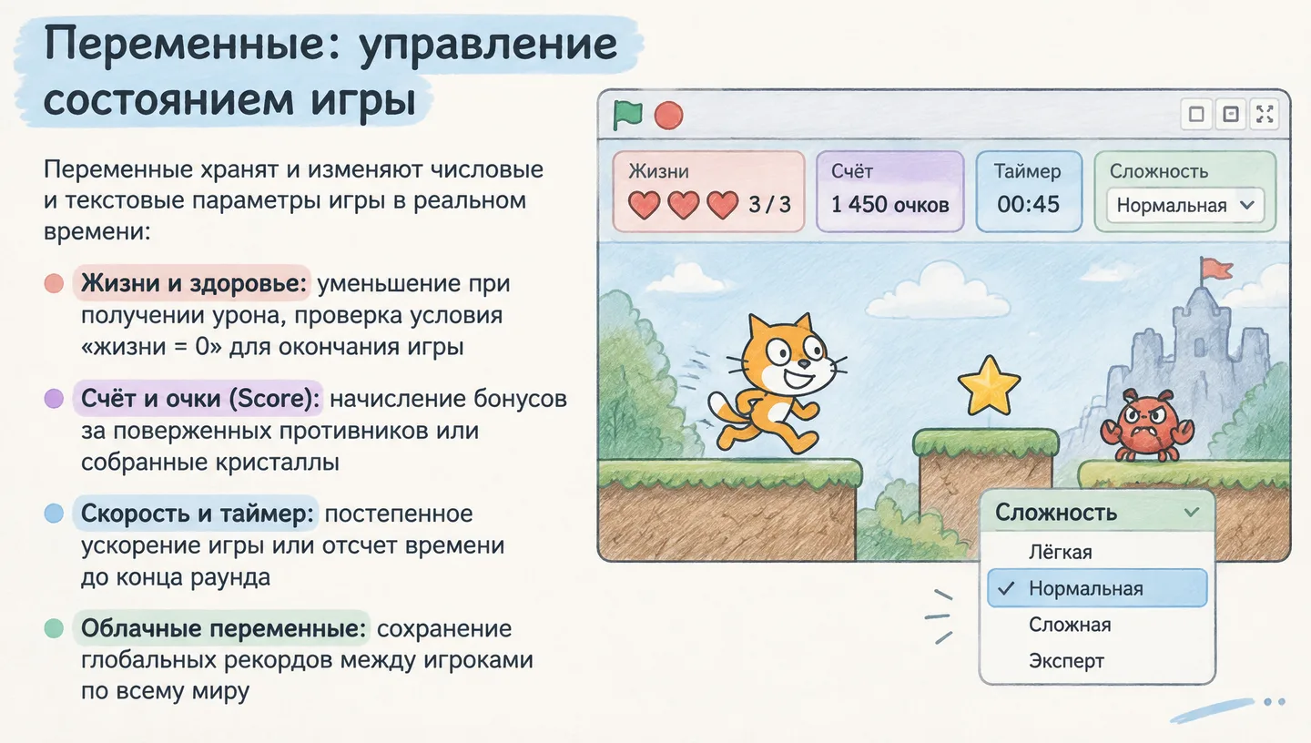 Переменные: управление состоянием игры