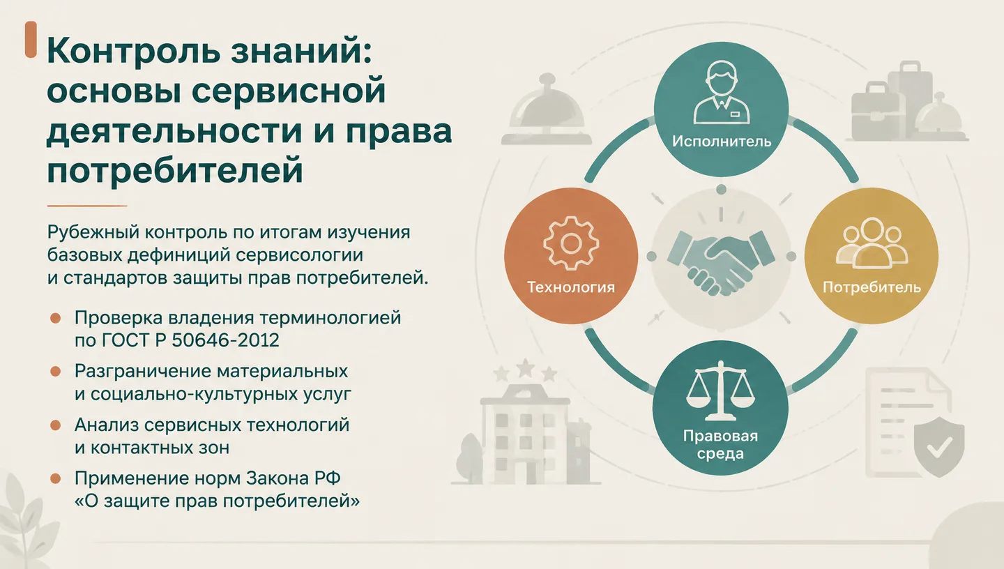 Первый слайд: Контроль знаний: основы сервисной деятельности и права потребителей