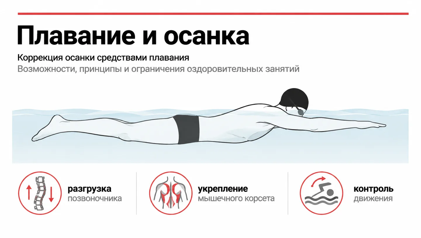 Первый слайд: Плавание и осанка