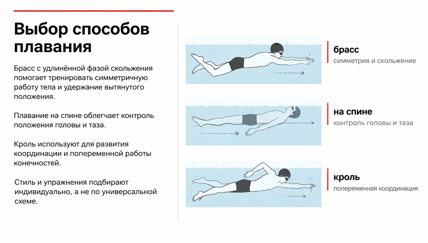 Выбор способов плавания