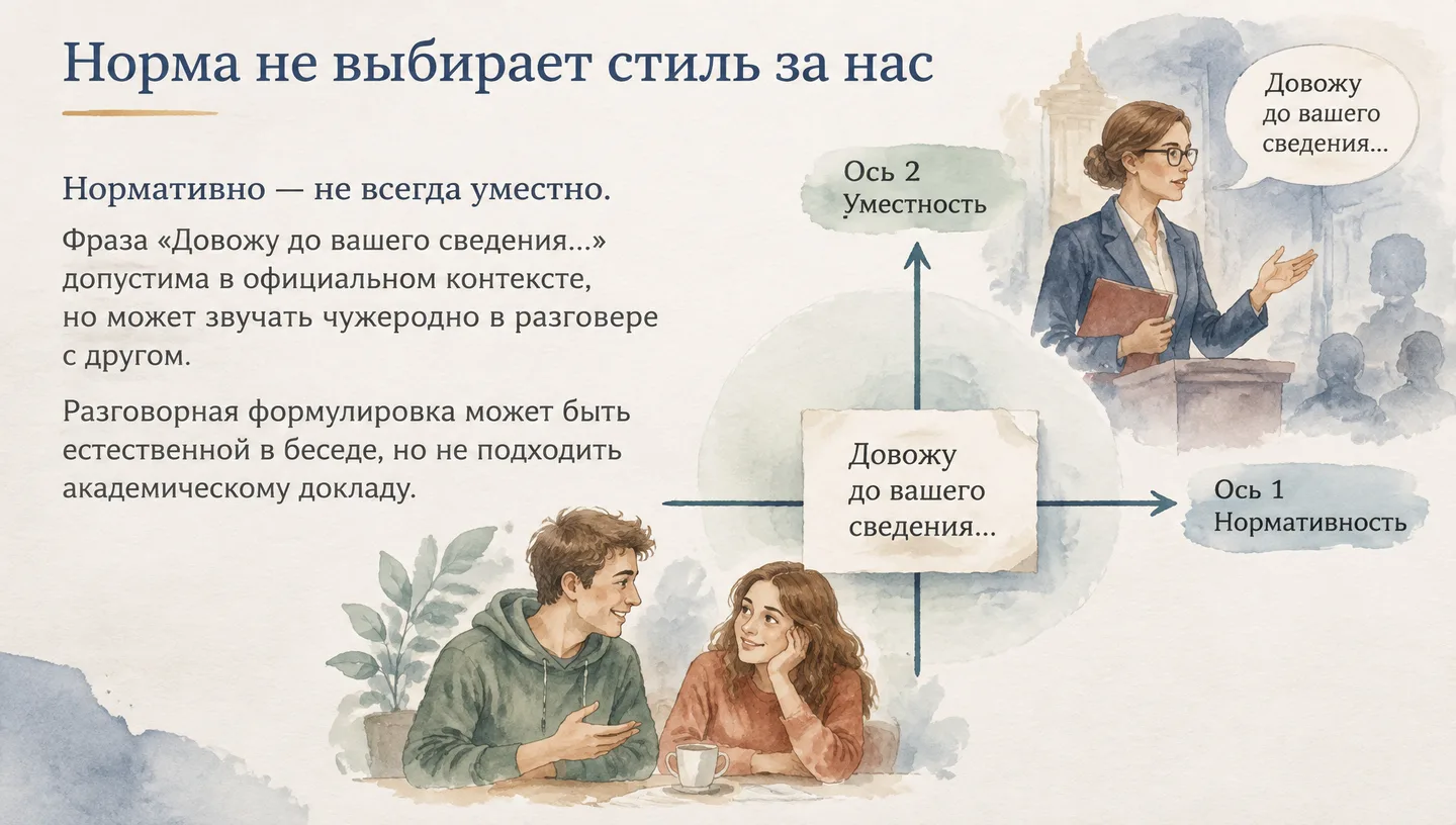 Норма не выбирает стиль за нас