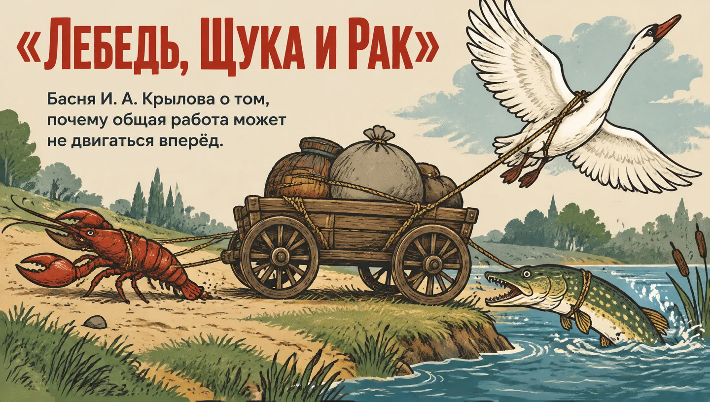 Первый слайд: «Лебедь, Щука и Рак»