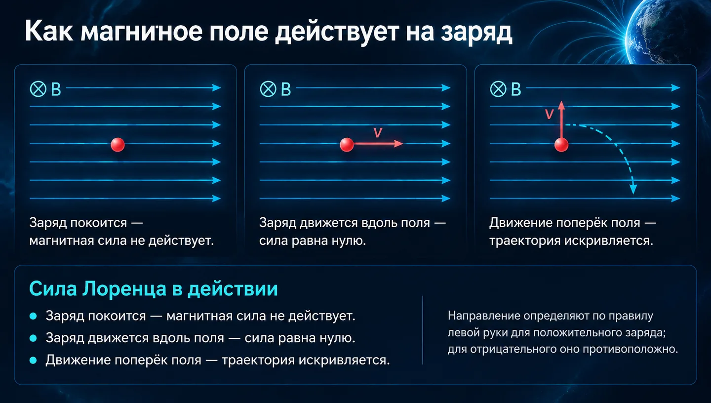 Как магнитное поле действует на заряд