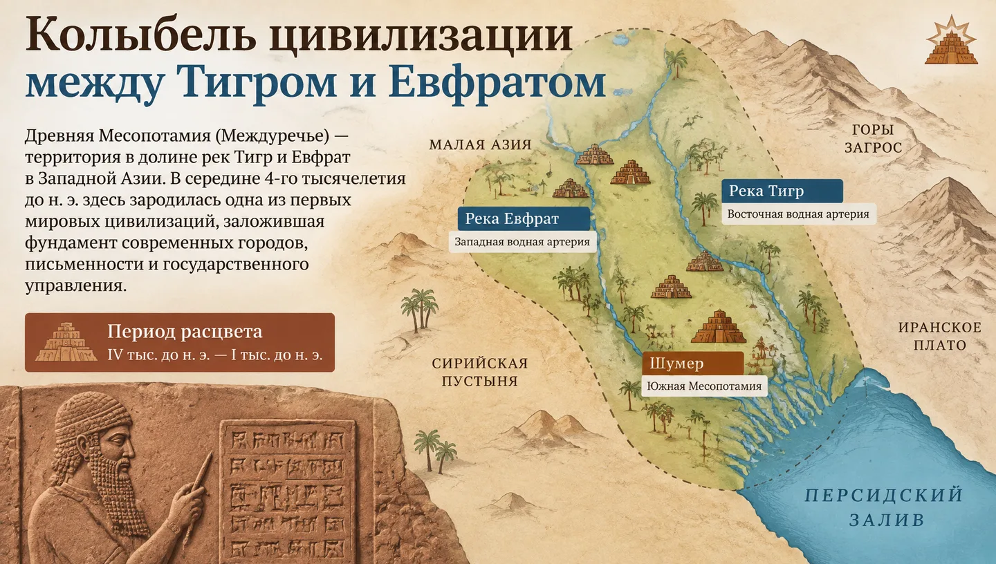Первый слайд: Колыбель цивилизации между Тигром и Евфратом