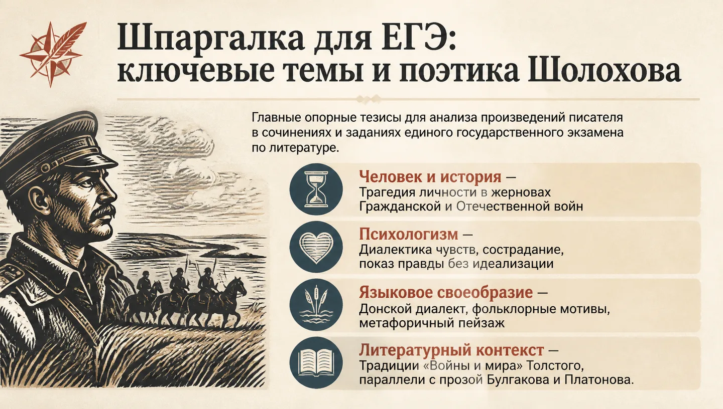 Шпаргалка для ЕГЭ: ключевые темы и поэтика Шолохова