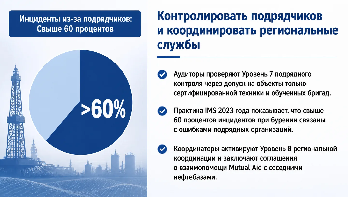 Контролировать подрядчиков и координировать региональные службы