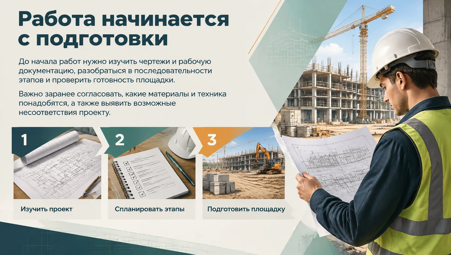 Работа начинается с подготовки