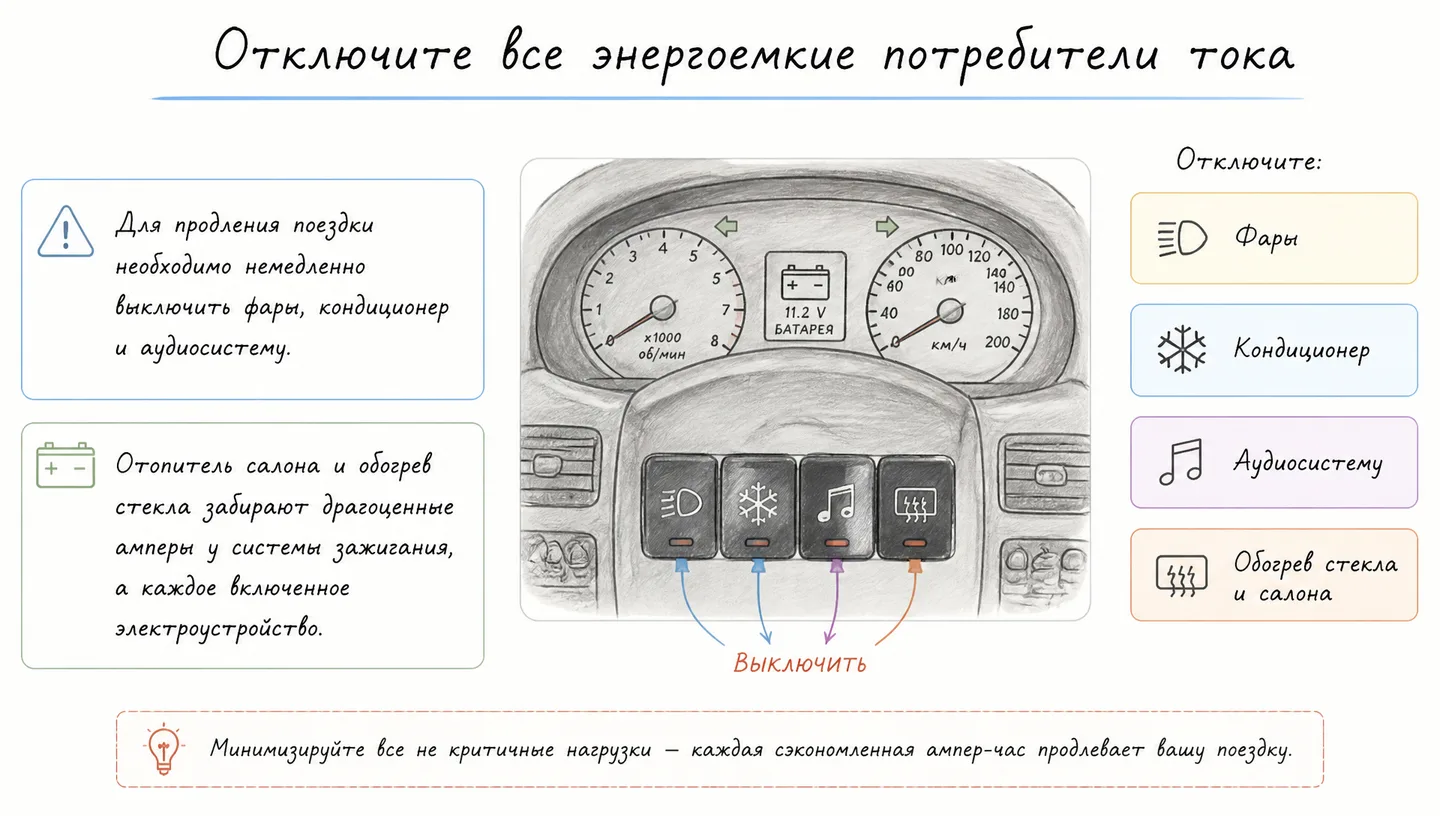 Отключите все энергоемкие потребители тока