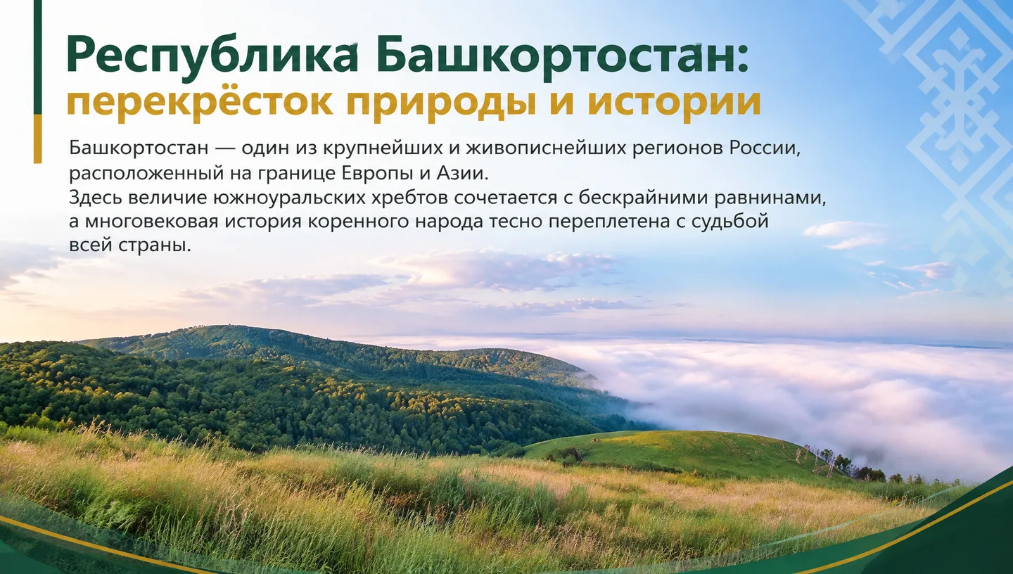 Первый слайд: Республика Башкортостан: перекрёсток природы и истории