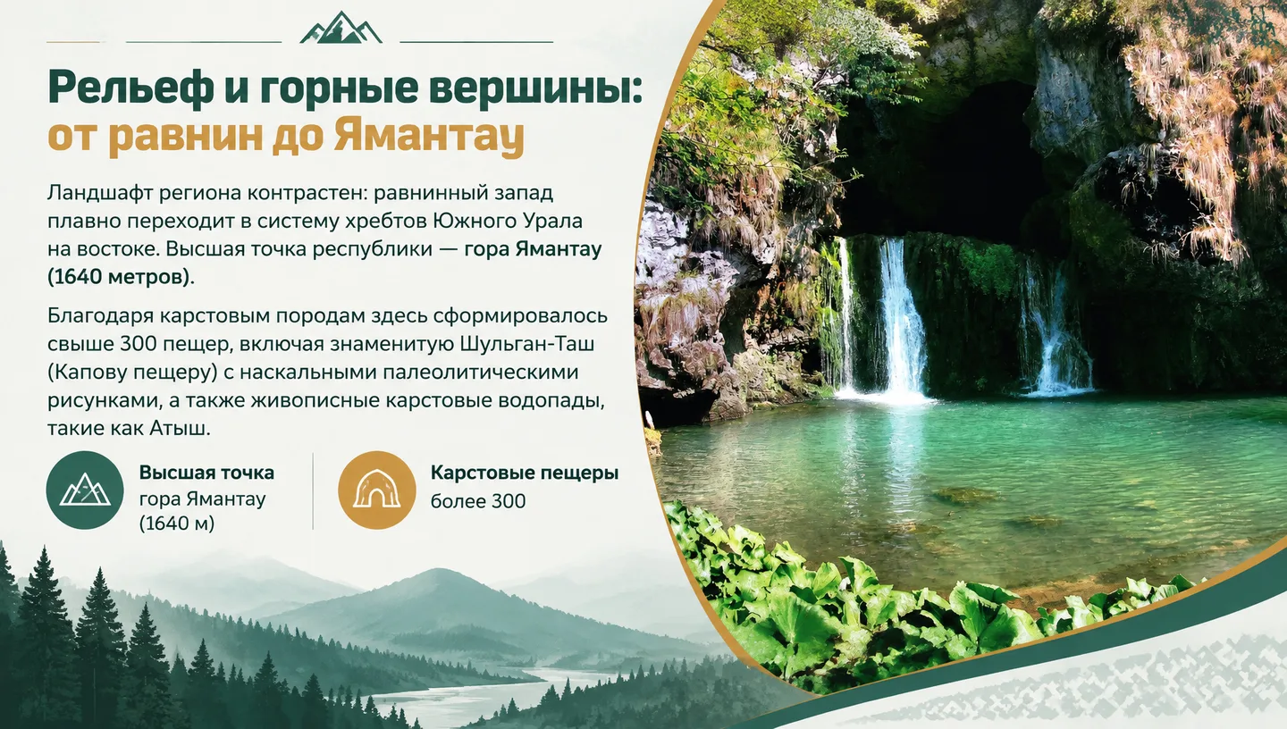 Рельеф и горные вершины: от равнин до Ямантау