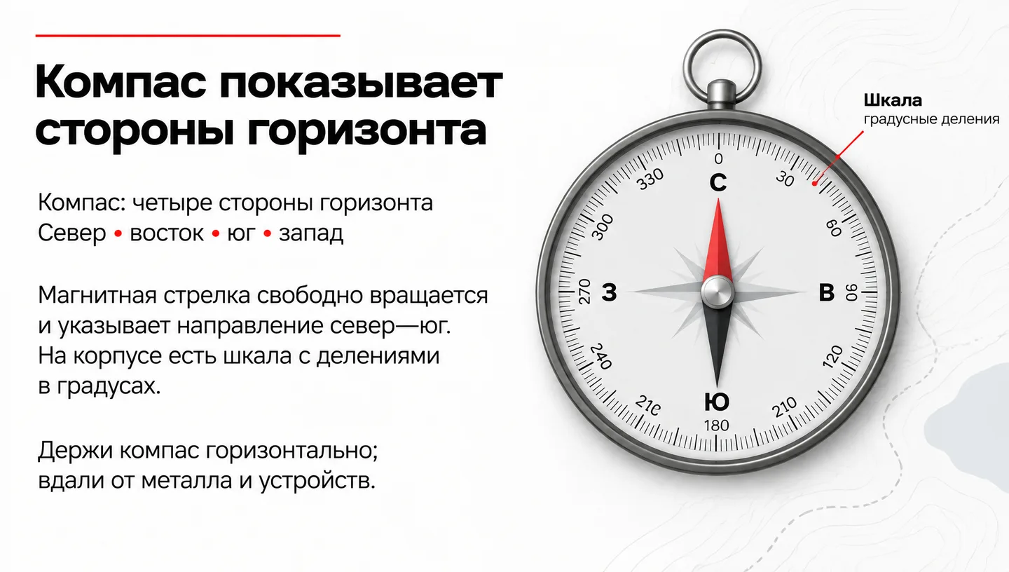 Компас показывает стороны горизонта