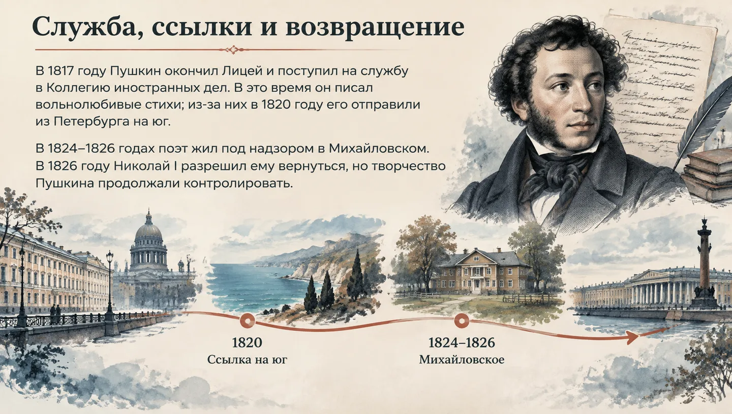 Служба, ссылки и возвращение