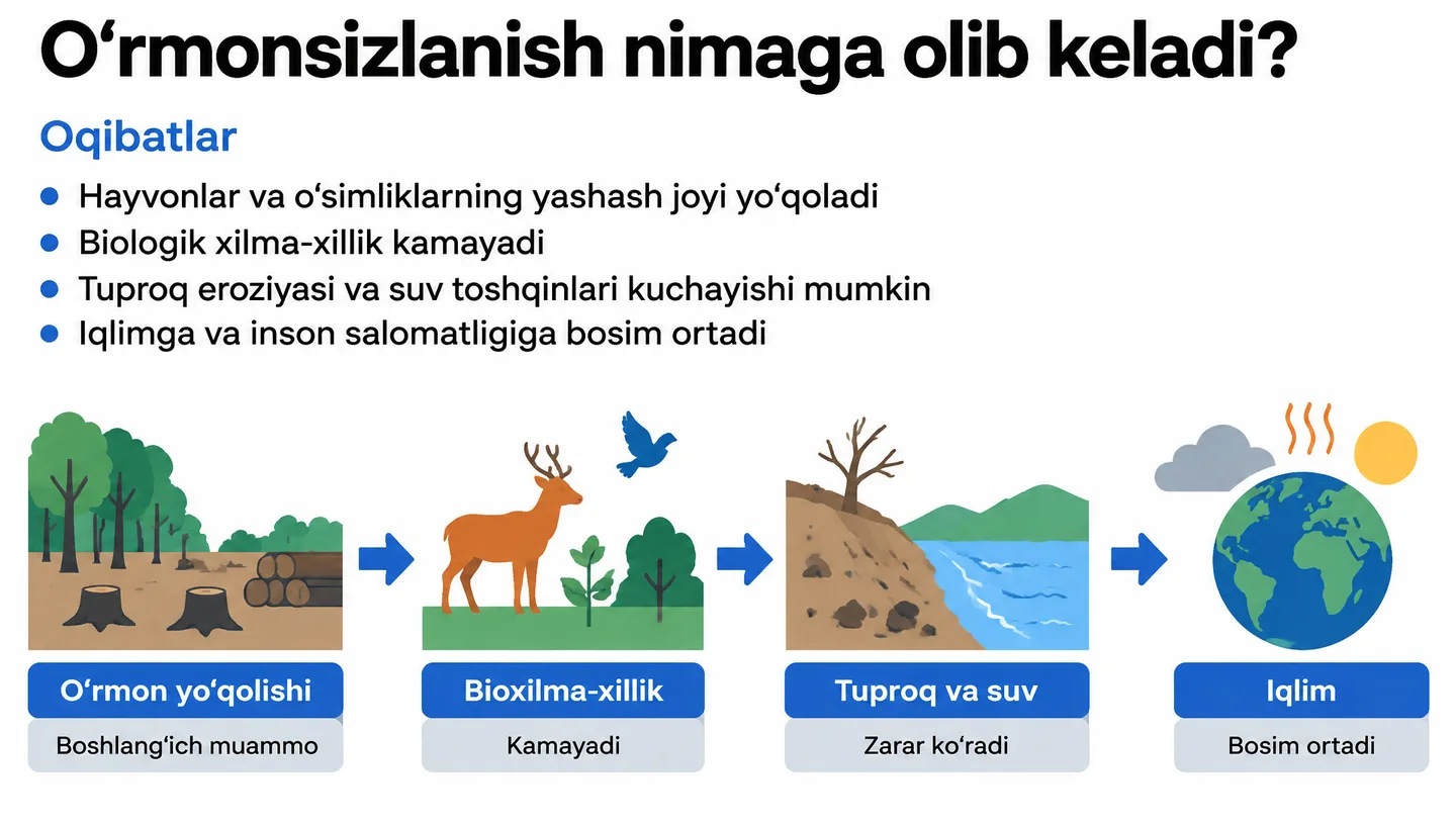 O‘rmonsizlanish nimaga olib keladi?