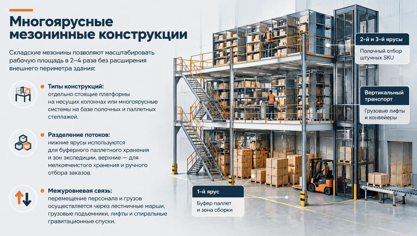 Многоярусные мезонинные конструкции
