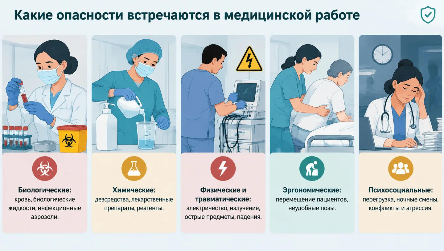 Какие опасности встречаются в медицинской работе