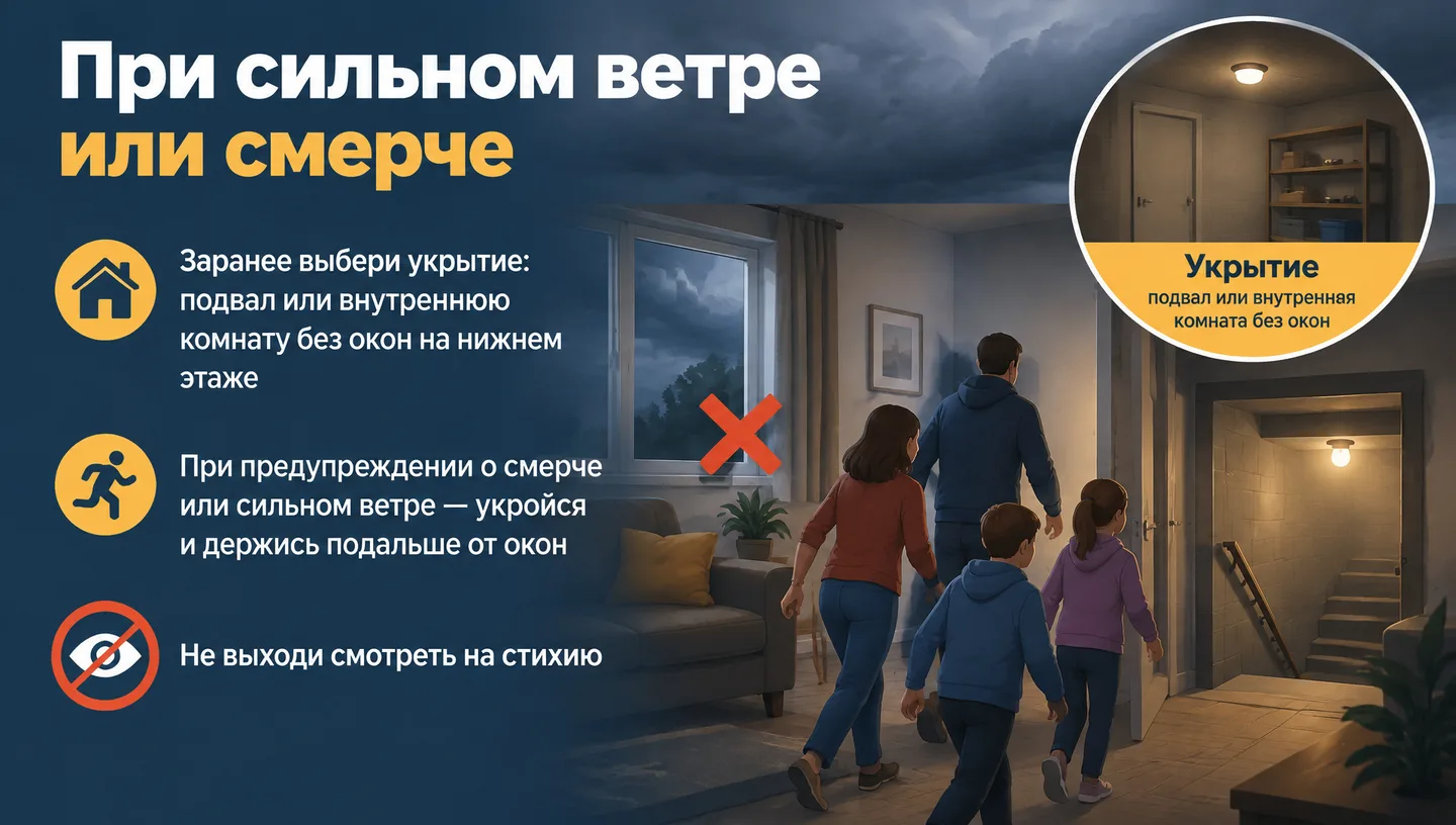 При сильном ветре или смерче