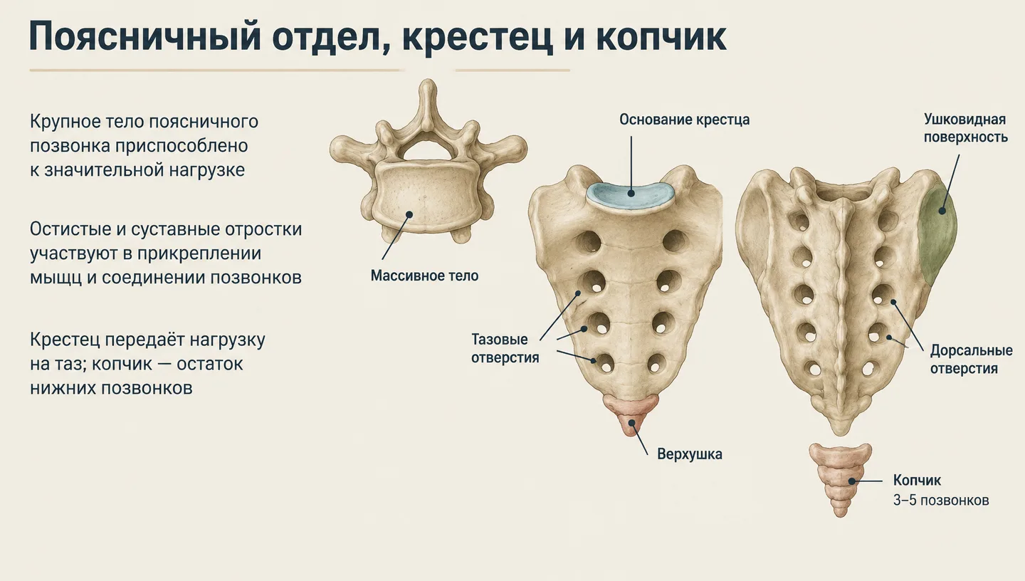 Поясничный отдел, крестец и копчик
