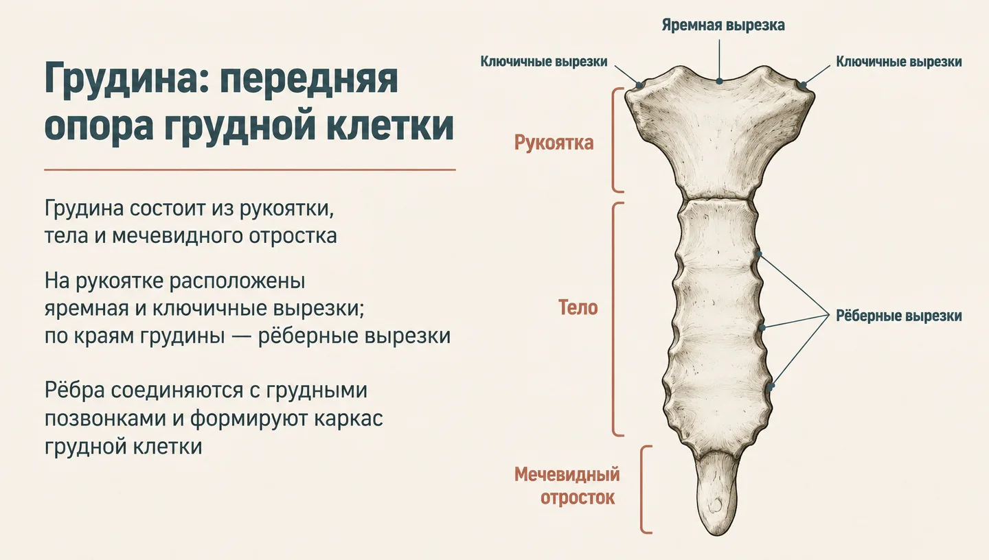 Грудина: передняя опора грудной клетки