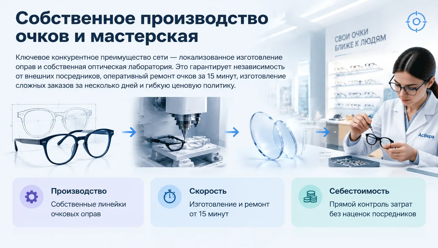 Собственное производство очков и мастерская