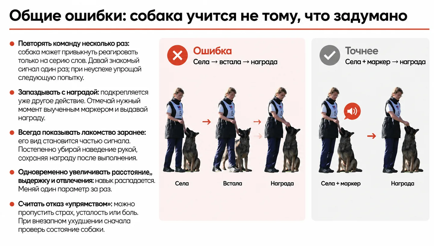 Общие ошибки: собака учится не тому, что задумано